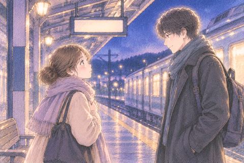 駅のホームで好きな人と会う女性