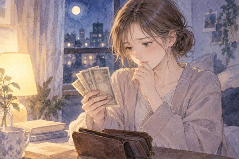 紙幣を手にして戸惑う女性