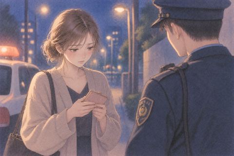 警察官の前で立ち止まる女性