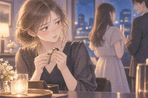 知人の持ち物を手にして見つめる女性