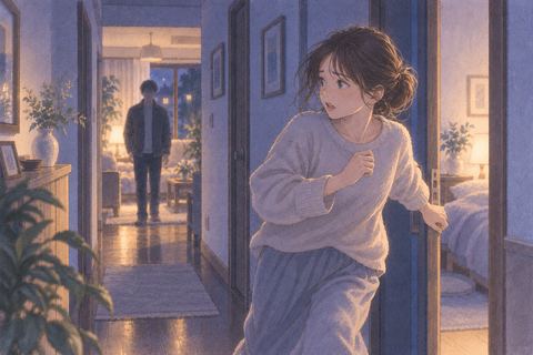 家の中の知らない人から距離を取り別の部屋へ逃げる人物の夢