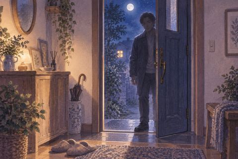 夜の玄関から知らない人が家の中へ一歩入ってくる夢