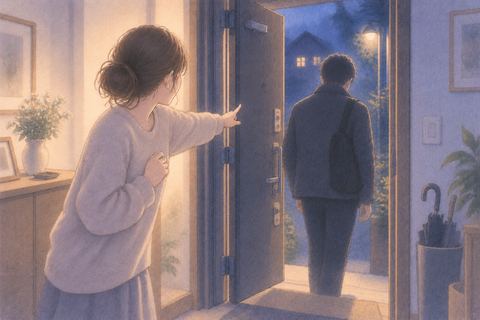 玄関で知らない人に外へ出るよう手で示す人物の夢