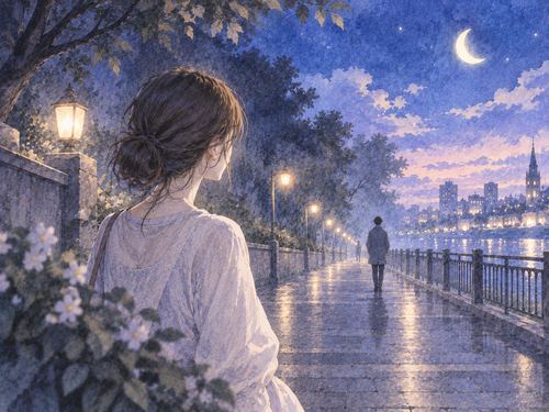 遠ざかる人影を静かに見つめる女性