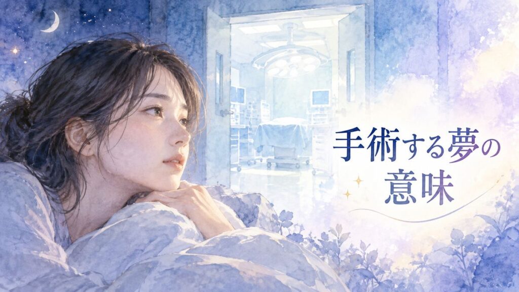 手術室を思わせる夢の光を見つめる大人の女性