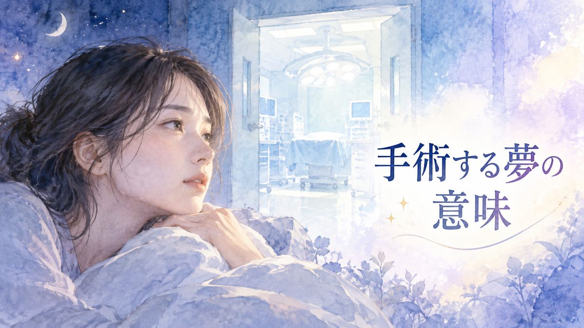 手術室を思わせる夢の光を見つめる大人の女性