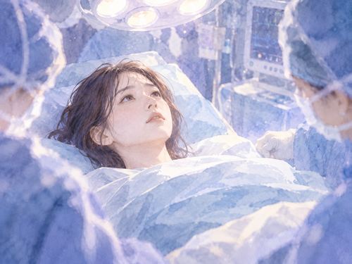 手術台で静かに横たわる女性と医療スタッフ