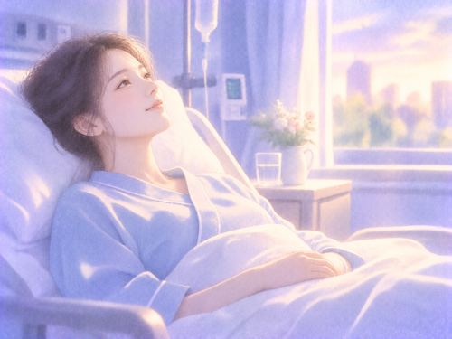手術後に穏やかな表情で休む女性