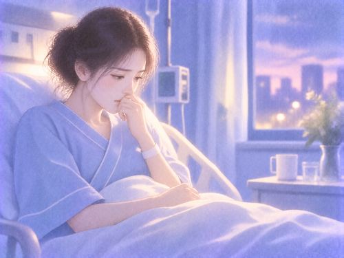 手術後に不安そうに結果を待つ女性