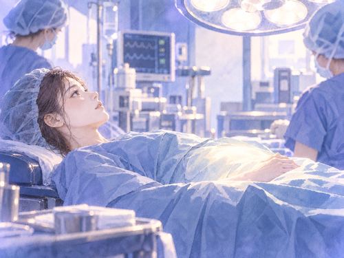 お腹に柔らかな光が重なる手術前の女性