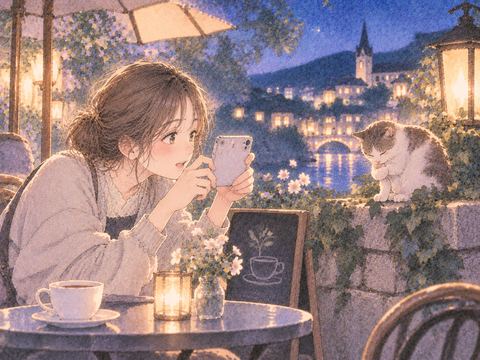 気になる光景をスマホで撮る女性