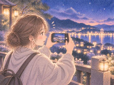 写真のピントが合わず戸惑う女性