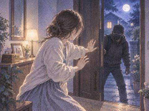 家の入口で侵入者から大切なものを守ろうとする人物