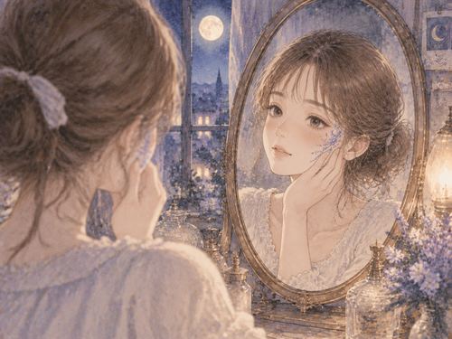 顔の近くに幻想的な模様が浮かぶ人物の夢