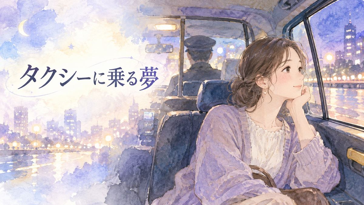 夜のタクシーの後部座席で行く先を見つめる大人の女性