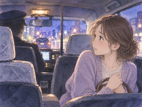 タクシーの後部座席で運転手に不安を感じる乗客