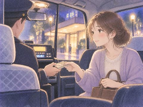 タクシーで落ち着いて料金を支払う乗客