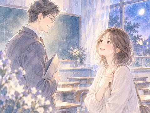 好きだった先生と笑顔で向き合う女性