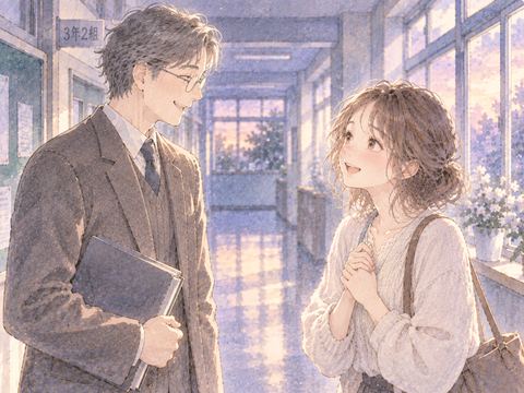 昔の先生と懐かしそうに再会する女性