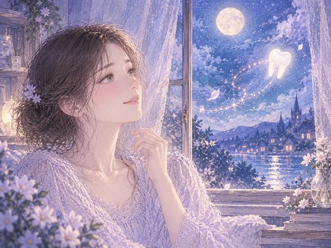 歯が離れたあと穏やかに息をつく女性の夢の場面