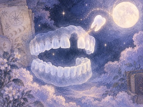上側の歯が一つ淡い光の中へ離れる象徴的な夢の場面