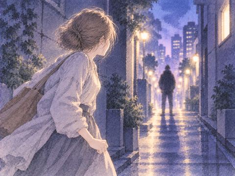不穏な人影を前に踏みとどまる人物