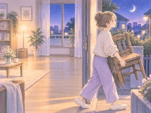 古い椅子を粗大ゴミとして外へ運び出す場面