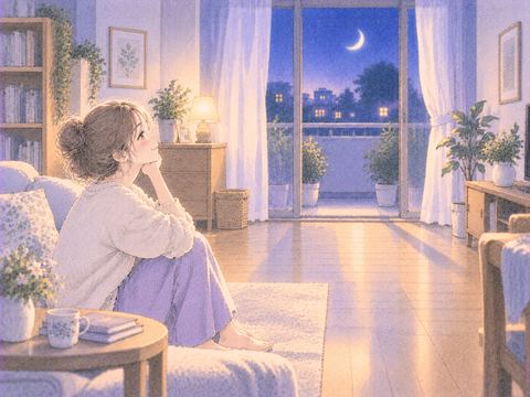 ゴミを捨て終えてきれいになった部屋を見る場面