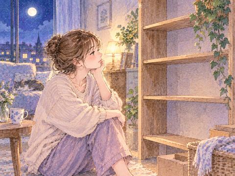 空いた場所を見つめて少し寂しそうにする女性