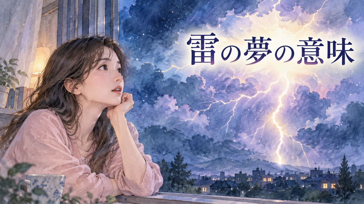 夜空の稲妻を見つめる大人の女性と淡く光る雷雲