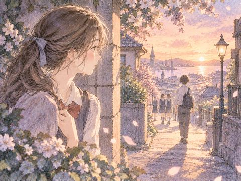 昔好きだった人を遠くから見つめる若い頃の女性