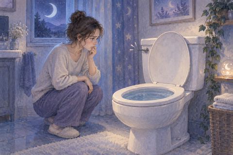 水が流れず便器の前で困る人物