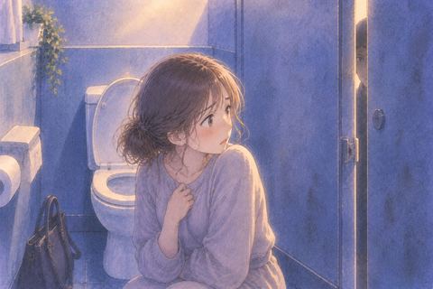 トイレの個室の隙間から視線を感じて警戒する人物