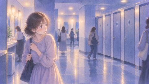 人の出入りがある公衆トイレで周囲を気にする人物