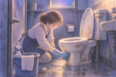 汚れたトイレを自分から掃除する人物