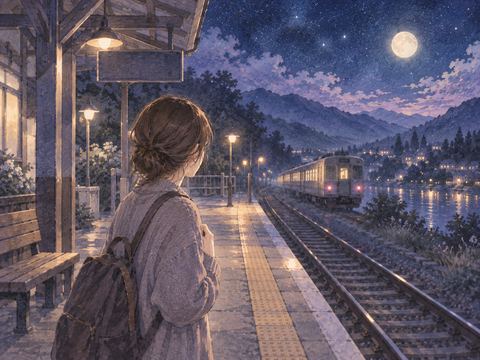 夜の知らない駅のホームに降り立った人物