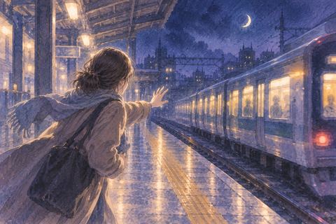 閉まりそうな電車のドアへ急ぐ人物