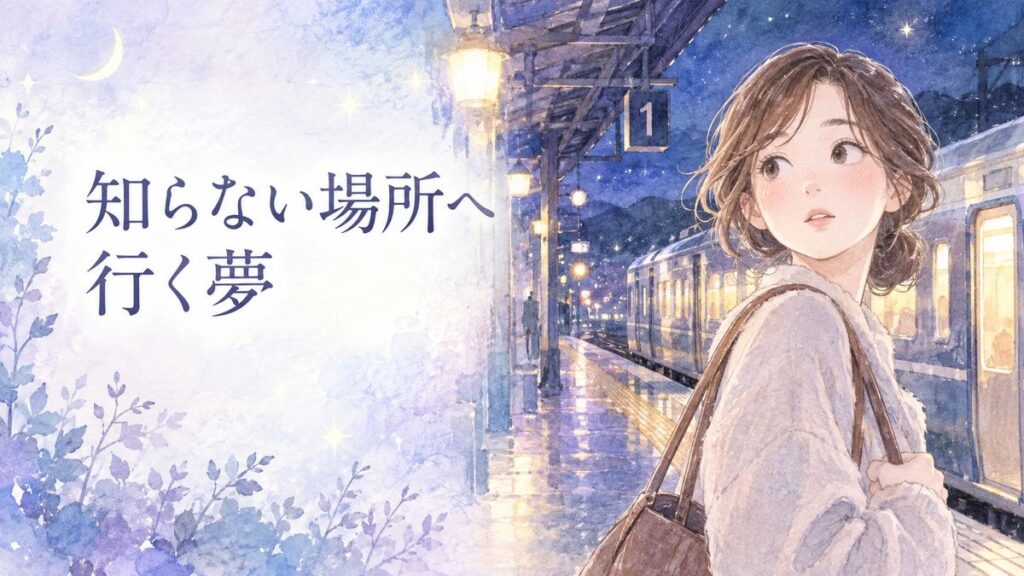 見知らぬ夜の駅に降り立ち電車を振り返る大人の女性