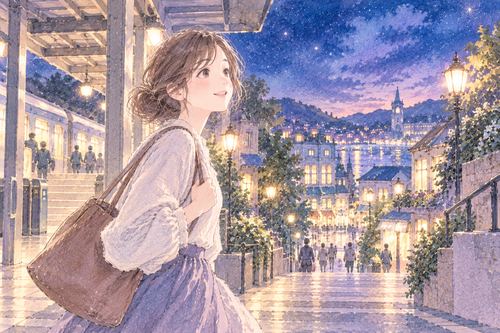 知らない駅から新しい街へ歩き出す女性