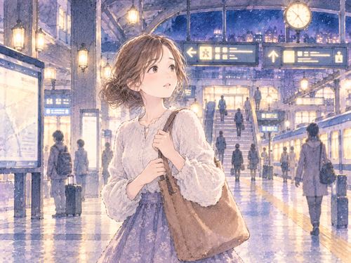 知らない駅で出口を探して周囲を見る女性