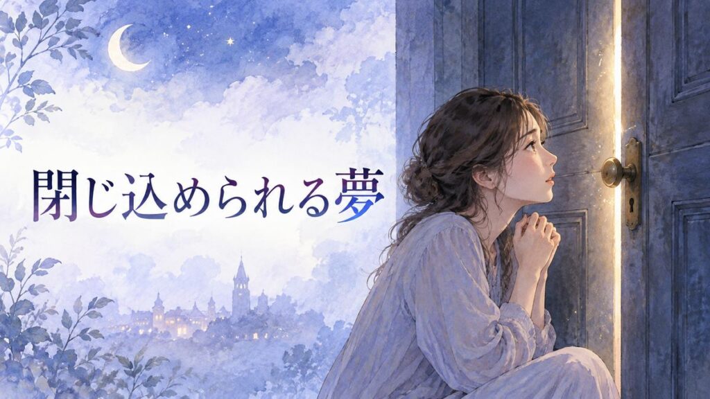 閉じた扉と淡い光を見つめる大人の女性