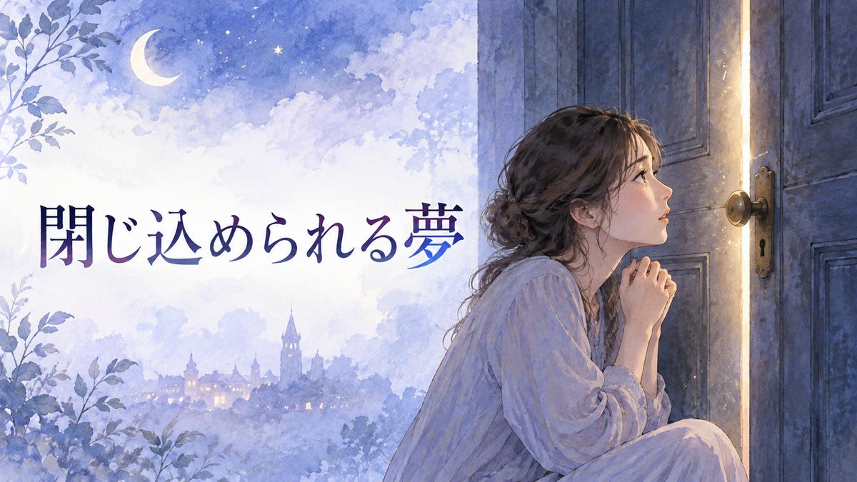 閉じた扉と淡い光を見つめる大人の女性