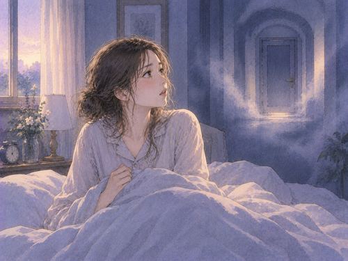 出口のない夢から目覚めたベッド上の女性