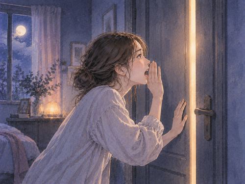 閉じた部屋から外へ助けを呼ぶ女性