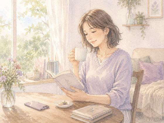 スマホを置いて自分の時間を過ごす大人の女性