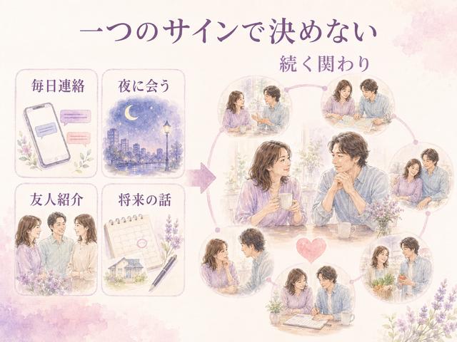 連絡頻度や会う時間など単独のサインと関係全体を比較する図解