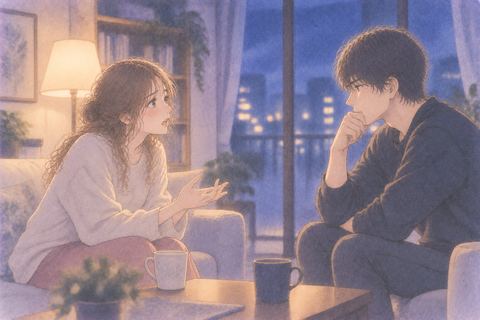 距離を置いて言い合う女性と男性