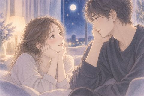 夢の中の男性を静かに見つめる女性