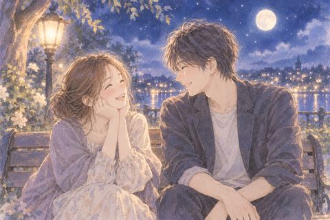 夢の中で笑い合う女性と男性