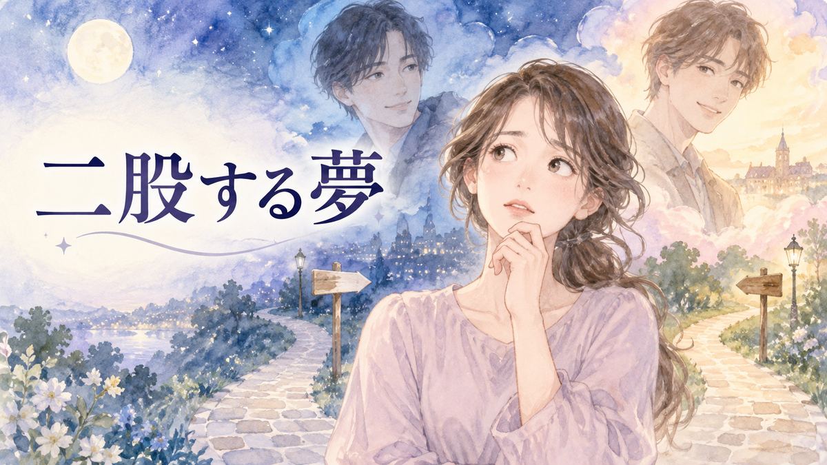 二人の男性の間で戸惑う女性と分かれ道